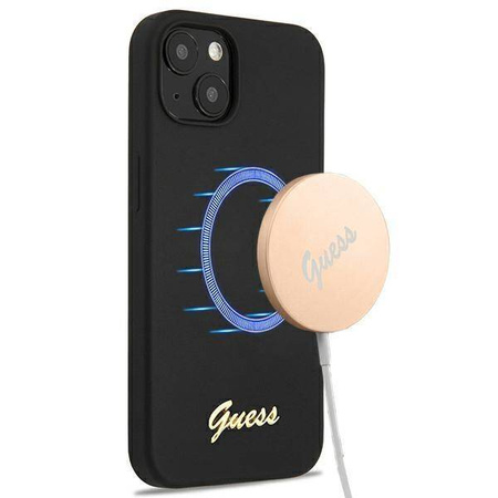 Guess GUHMP13MLSLMGBK iPhone 13 6.1 "schwarz / schwarz Hardcase Silikonschrift Gold Logo
