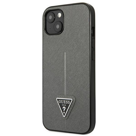 Original Case IPHONE 14 Guess Hardcase Saffianotriangle Logo (GUHCP14SPSATLG) silver