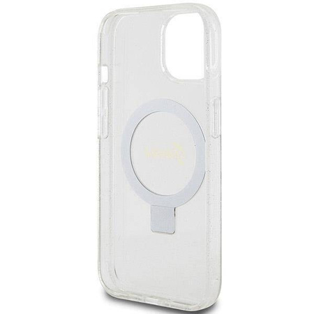 Original Case IPHONE 13 / 14 / 15 Guess Hardcase Ring Stand Script Glitter MagSafe (GUHMP15SHRSGSD) transparent