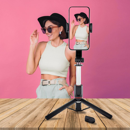 Zestaw / uchwyt selfie z pilotem na bluetooth tripod czarny SSTR-13