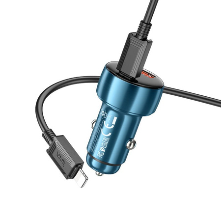 HOCO ładowarka samochodowa USB QC 3.0 + Typ C + kabel Typ C do Apple Lightning 8-pin PD 48W Leader Z50 niebieska
