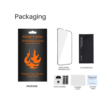Szkło hartowane z metalową ramką do iPhone 14 Pro Max 6,7&quot; czarna ramka