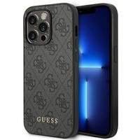 Guess GUHCP14LG4GFGR iPhone 14 Pro 6.1 "Grau / Graues Hartschalenetui 4G Metal Gold Logo