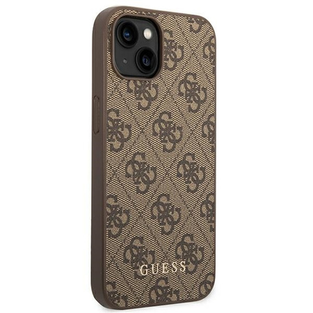 Original Handyhülle IPHONE 14 Guess Hard Case 4G Metal Gold Logo braun