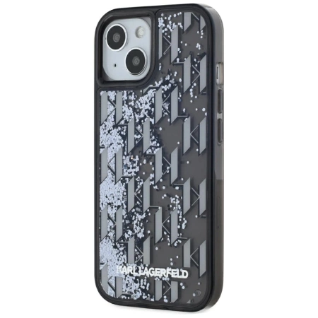 Karl Lagerfeld Liquide Glitter Monogram Gradient iPhone 15 Case - Black