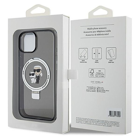 Etui Karl Lagerfeld Ring Stand Karl&Choupettte MagSafe do iPhone 15 Plus - czarne