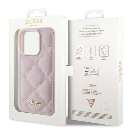 Guess Quilted Metal Logo case for iPhone 15 Pro Max - pink