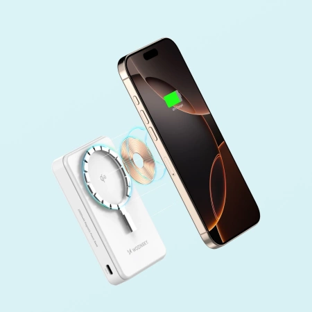 Powerbank Wozinsky WLWP-10KA0Y3WS 22,5W PD Qi2 10000 mAh, mit Ständer, 1x USB-A, 1x USB-C - weiß