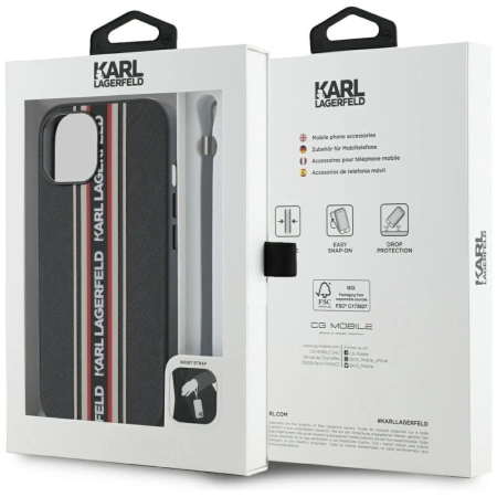Karl Lagerfeld Saffiano Athleisure Stripes Cord iPhone 15 Hülle - Rot