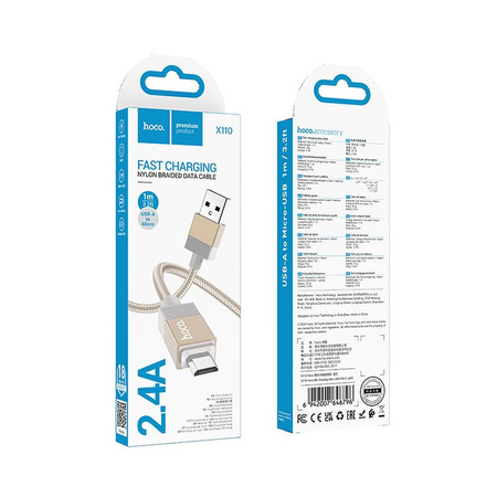 HOCO kabel USB A do Micro USB 2,4A X110 1 m złoty