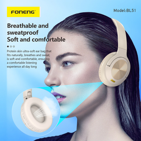 Foneng Słuchawki bluetooth BL51 (ANC + ENC) beżowe