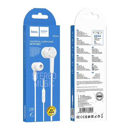 HOCO słuchawki przewodowe Jack 3,5 mm z mikrofonem M104 białe