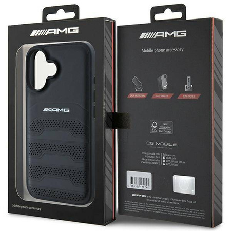Original Handyhülle IPHONE 16 Mercedes AMG Hardcase Leather Debossed Lines Black Logo (AMHCP16SGSEBK) schwarz