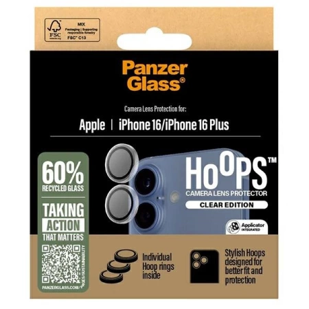 PanzerGlass Hoops Transparenter Linsenschutz iPhone 16 6,1&quot; / 16 Plus 6,7&quot; 1285