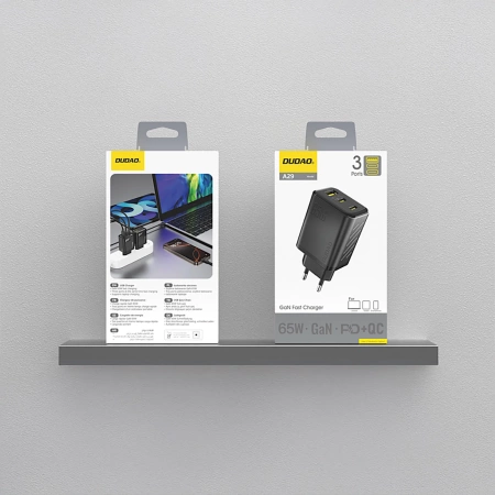 Dudao A29 65W GaN Wall Charger 2 x USB-C + 1 x USB-A - Black