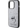 Karl Lagerfeld Feste Glitzer-Choupette-Logo-Metallpin-Hülle für iPhone 15 Pro Max – Silber