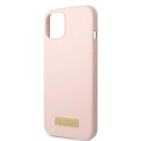 Original Case IPHONE 13 MINI Guess Hard Case Silicone Logo Plate MagSafe (GUHMP13SSBPLP) pink