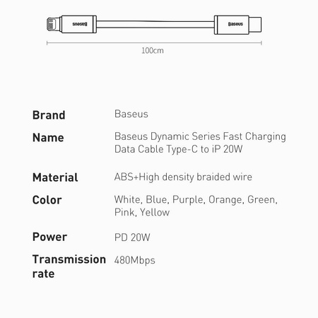 Baseus Dynamic kabel USB Typ C - Lightning Power Delivery 20W 2m  niebieski (CALD000103)