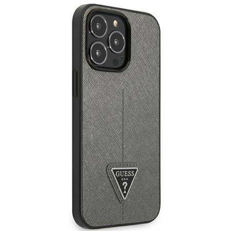 Original Handyhülle IPHONE 13 PRO Guess Hardcase Saffianotriangle Logo (GUHCP13LPSATLG) silber