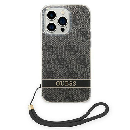 Original Handyhülle IPHONE 14 PRO Guess Hardcase 4G Print Strap (GUOHCP14LH4STK) schwarz