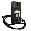 Original Handyhülle IPHONE 13 PRO Karl Lagerfeld Hardcase Leather Monogram Patch And Cord Iconik (KLHCP13LCMNIPK) schwarz