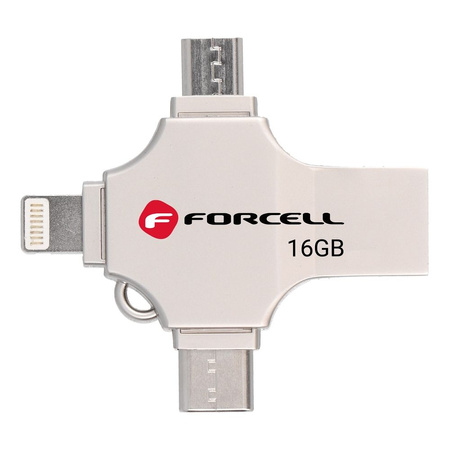 Pendrive 16GB USB 3.2 Gen 1 (USB A / USB C / Lightning / Micro USB) Forcell F-Data Metal Quad srebrny