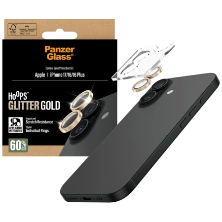 PanzerGlass Hoops Glitter Displayschutzfolie aus gehärtetem Glas für iPhone 17 / 16 / 16 Plus – Gold