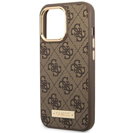 Original Case IPHONE 14 PRO Guess Hard Case 4G Logo Plate MagSafe (GUHMP14LU4GPRW) brown