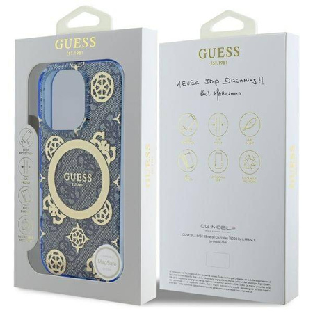 Original Case IPHONE 16 PRO Guess Hardcase IML Peony On 4G Background MagSafe (GUHMP16LH4PYEEB) blue