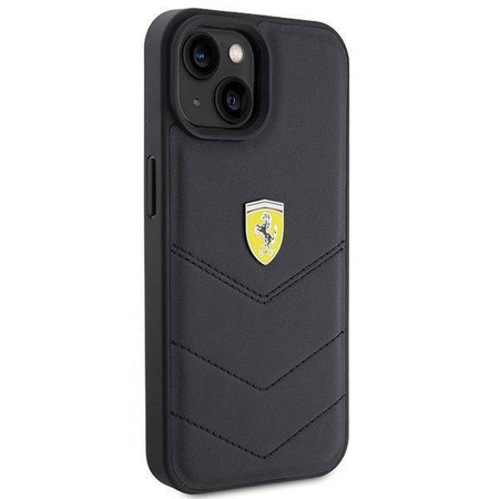 Ferrari Quilted Metal Logo-Hülle für iPhone 15 – Schwarz