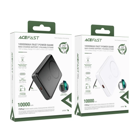 Acefast M6 PD 20W 10000mAh Induktions-Powerbank + Kabel - Weiß