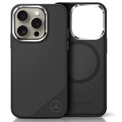 Oryginalne Etui IPHONE 16 PRO MAX Mercedes Hardcase Silicone Tonal Logo Wood Pattern MagSafe (MEHMP16X23SUGDK) czarne