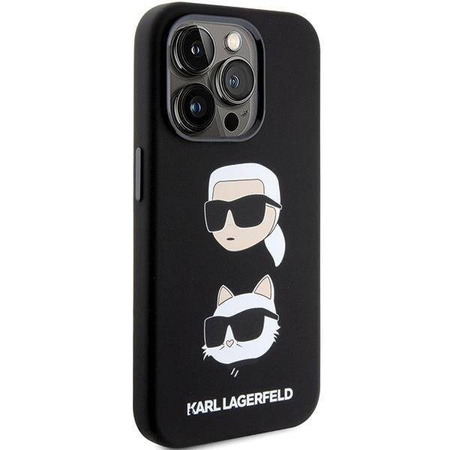 Karl Lagerfeld Silikon Karl&amp;Choupette Head Hülle für iPhone 15 Pro – Schwarz
