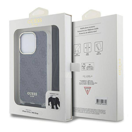 Guess nakładka do iPhone 15 Pro 6,1&quot; GUHCP15LHC4SEK HC CROSSBODY CORD 4G PRINT czarna