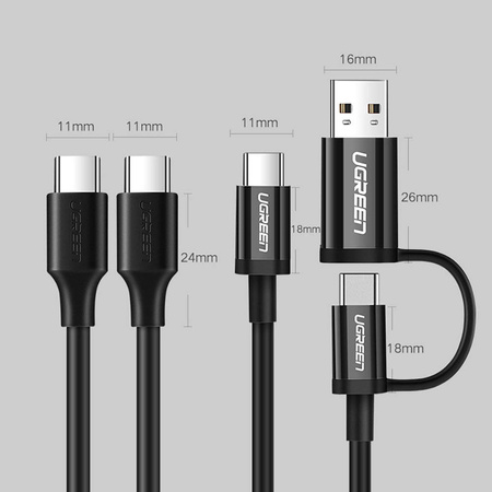 Ugreen kabel USB Typ C do ładowania i transferu danych 3A 0,5m czarny (US286)