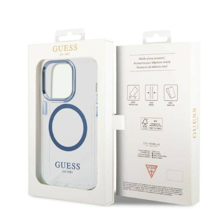 Guess nakładka do iPhone 13 Pro Max 6,7" GUHMP14XHTRMB niebieska HC Magsafe Metal Outline