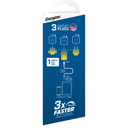 Energizer Ultimate - Ładowarka sieciowa Multiplug EU / UK / US GaN USB-C 20W PD (Walnut burl)
