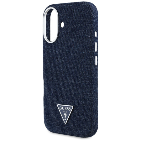 Original Handyhülle IPHONE 16 Guess Denim Triangle Logo MagSafe blau
