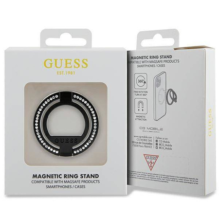 Guess MagSafe Ringständer GUMRSALDGK schwarz/schwarzer Strassstein