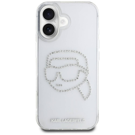 Original Case IPHONE 16 Karl Lagerfeld Hardcase IML Rhinestones Karl Head transparent