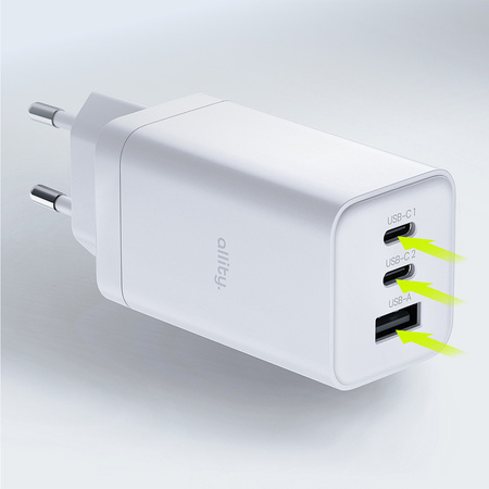 Allity ładowarka sieciowa GaN PD QC ATC-01-65WACC 2x USB-C + 1x USB-A 65W biała
