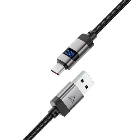 Acefast C15-04 USB-A - USB-C Kabel mit Display 480Mb/s 66W 1,2m - Schwarz