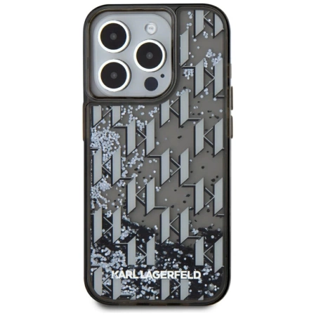 Karl Lagerfeld Liquide Glitter Monogram Gradient iPhone 15 Pro Max Case - Black