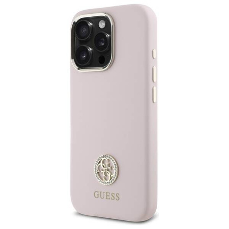 Original Case IPHONE 16 PRO Guess Hardcase Silicone Logo Strass 4G (GUHCP16LM4DGPP) light pink