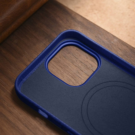 iCarer Litchi Premium Leather Case Leather Case iPhone 14 Pro Max Magnetic with MagSafe Dark Blue (WMI14220712-DB)