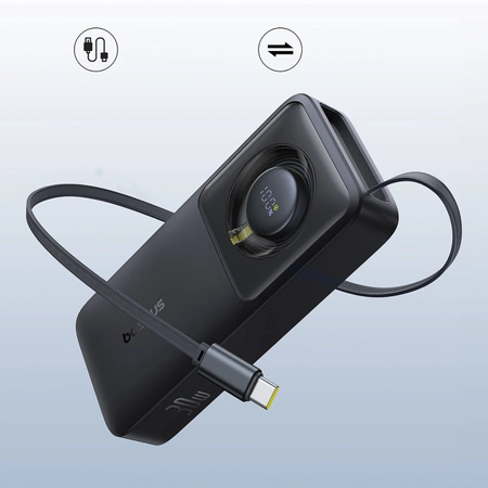 Powerbank Baseus Free2Pull 10000mAh 30W z portem USB-C i rozwijanym kablem USB-C - czarny