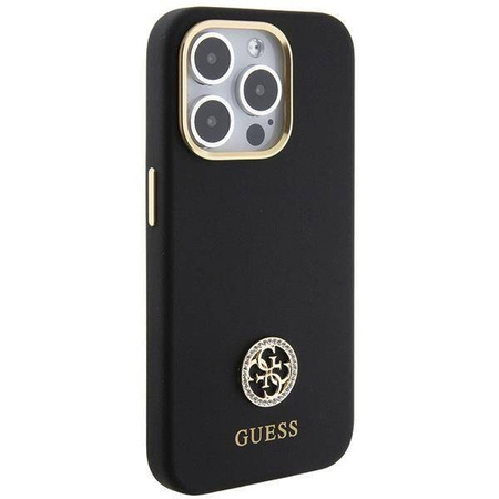 Original Handyhülle APPLE IPHONE 15 PRO MAX Guess Hardcase Silicone Logo Strass 4G (GUHCP15XM4DGPK) schwarz