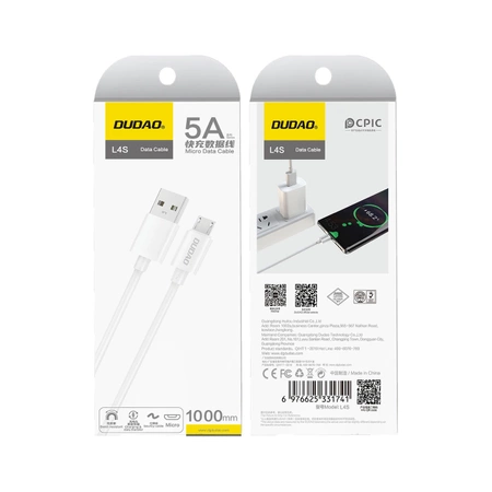 Kabel Dudao L4SM USB-A / micro USB 5A 1m - biały 