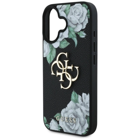 Guess Grained Roses Big 4G logo case for iPhone 16 - black