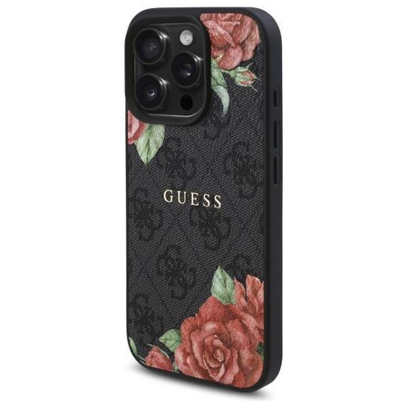 Original Handyhülle IPHONE 16 PRO Guess Hardcase 4G Flowers Print MagSafe (GUHMP16LP4ROPEMCK) schwarz
